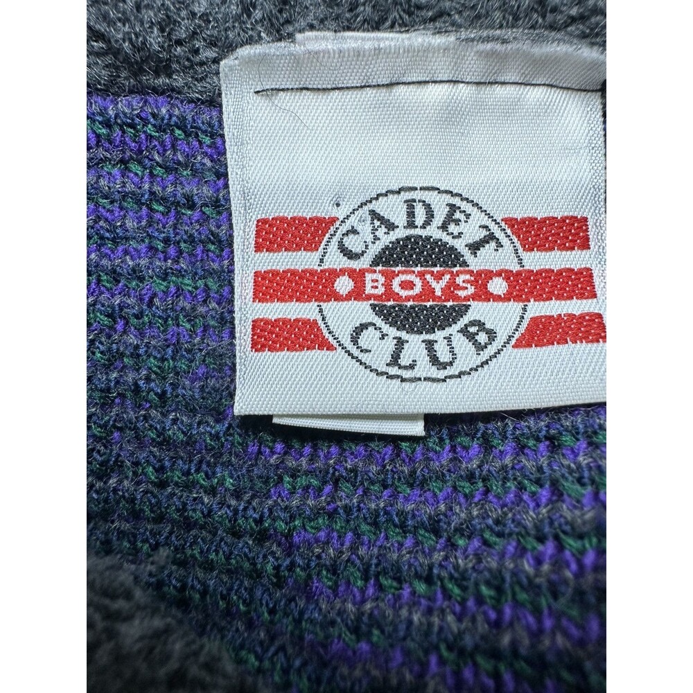 VTG 80'S/90's Cadet Boys Club‎ Sweater Purple Green Boys Made in USA XL 18 - Picture 5 of 10